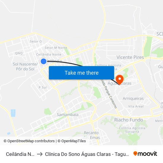 Ceilândia Norte to Clínica Do Sono Águas Claras - Taguatinga - Df map