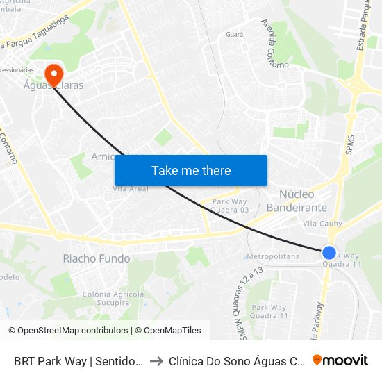 BRT Park Way | Sentido Gama / Santa Maria to Clínica Do Sono Águas Claras - Taguatinga - Df map