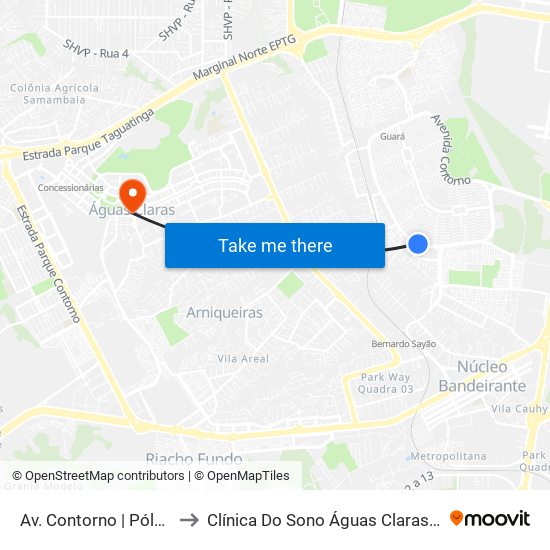 Av. Contorno | Pólo De Modas to Clínica Do Sono Águas Claras - Taguatinga - Df map