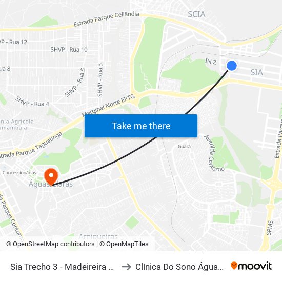 Sia Trecho 3 - Madeireira Comabra/Condor Atacadista to Clínica Do Sono Águas Claras - Taguatinga - Df map