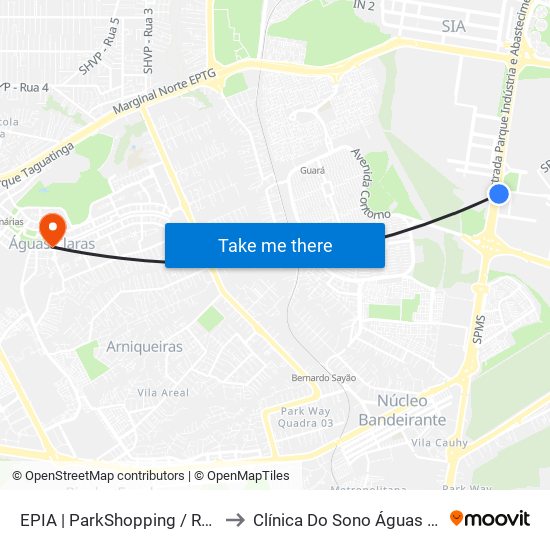 EPIA | ParkShopping / Rod. Interestadual / Assaí to Clínica Do Sono Águas Claras - Taguatinga - Df map