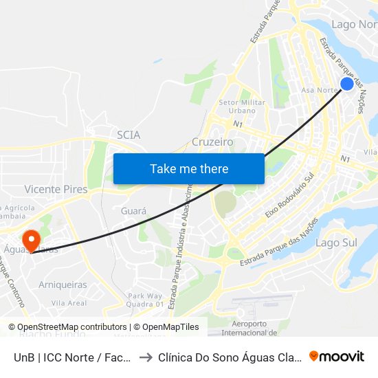 UnB | ICC Norte / Faculdade de Direito to Clínica Do Sono Águas Claras - Taguatinga - Df map