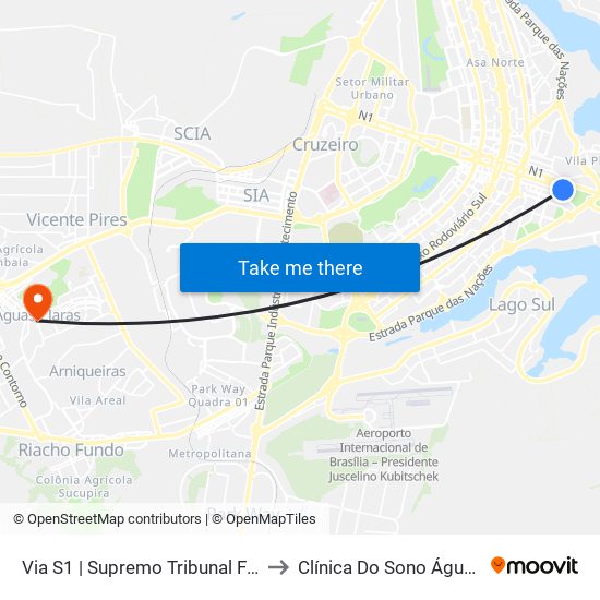 Via S1 | Supremo Tribunal Federal / Praça dos Três Poderes to Clínica Do Sono Águas Claras - Taguatinga - Df map