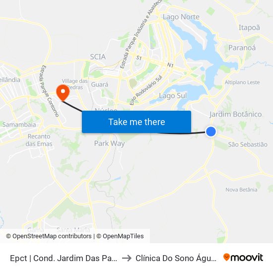 Epct | Cond. Jardim Das Palmeiras (Sentido São Sebastião) to Clínica Do Sono Águas Claras - Taguatinga - Df map