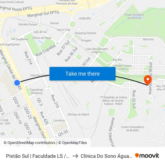 Pistão Sul | Faculdade LS / Taguatinga Shopping / Cobasi to Clínica Do Sono Águas Claras - Taguatinga - Df map