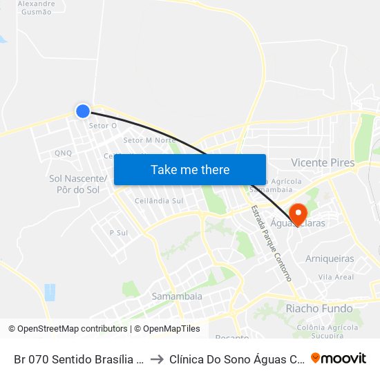 Br 070 Sentido Brasília - Terminal Do Setor O to Clínica Do Sono Águas Claras - Taguatinga - Df map