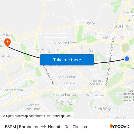 ESPM | Bombeiros to Hospital Das Clínicas map