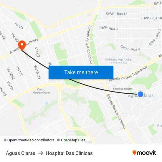 Águas Claras to Hospital Das Clínicas map