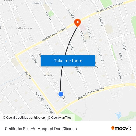 Ceilândia Sul to Hospital Das Clínicas map