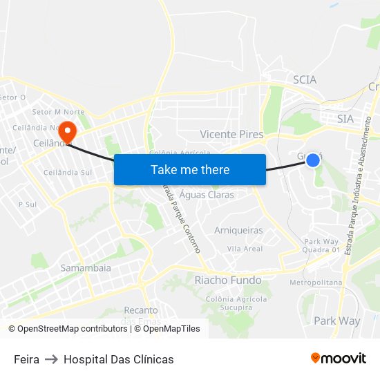 Feira to Hospital Das Clínicas map