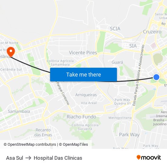 Asa Sul to Hospital Das Clínicas map