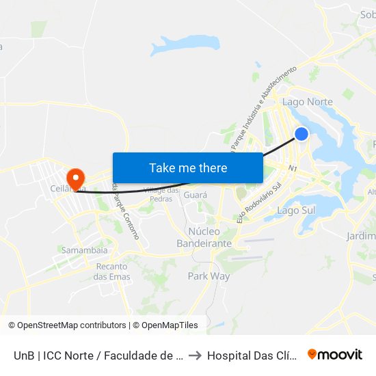UnB | ICC Norte / Faculdade de Direito to Hospital Das Clínicas map