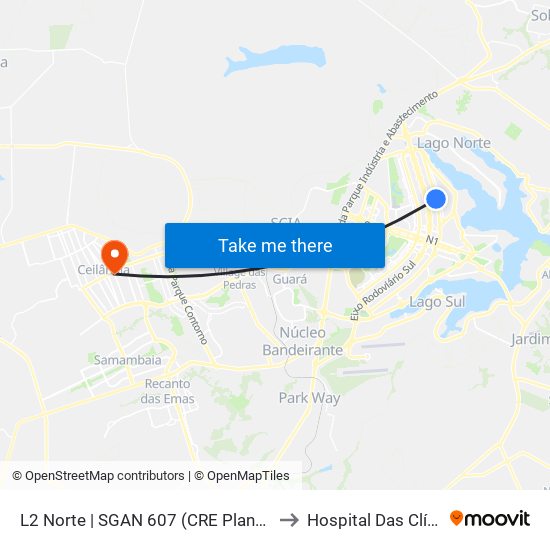 L2 Norte | SGAN 607 (CRE Plano Piloto) to Hospital Das Clínicas map