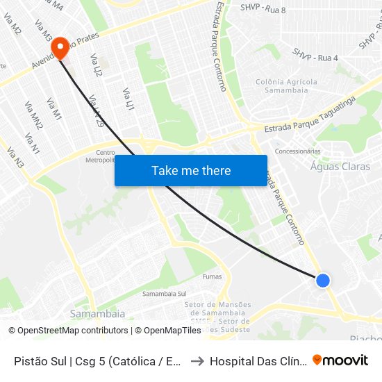 Pistão Sul | Universidade Católica / Estácio to Hospital Das Clínicas map