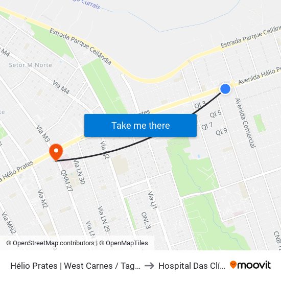 Hélio Prates | West Carnes / Taguacenter to Hospital Das Clínicas map