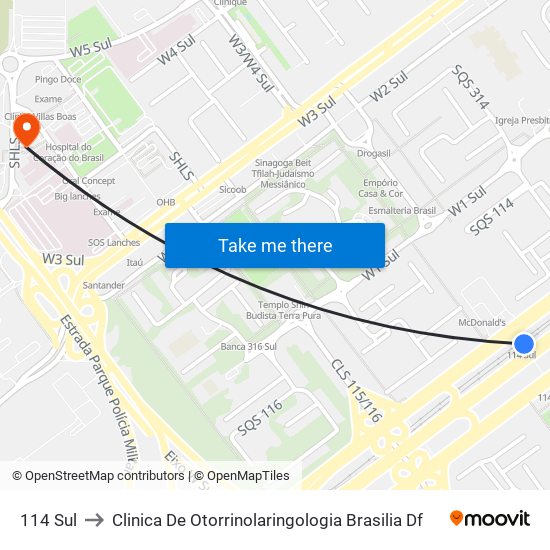 114 Sul to Clinica De Otorrinolaringologia Brasilia Df map