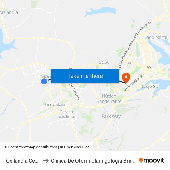 Ceilândia Centro to Clinica De Otorrinolaringologia Brasilia Df map
