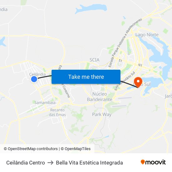 Ceilândia Centro to Bella Vita Estética Integrada map