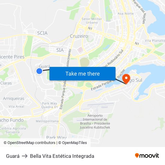 Guará to Bella Vita Estética Integrada map