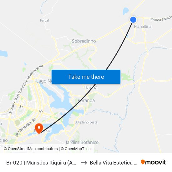 Br-020 | Mansões Itiquira (Acesso Df-128) to Bella Vita Estética Integrada map