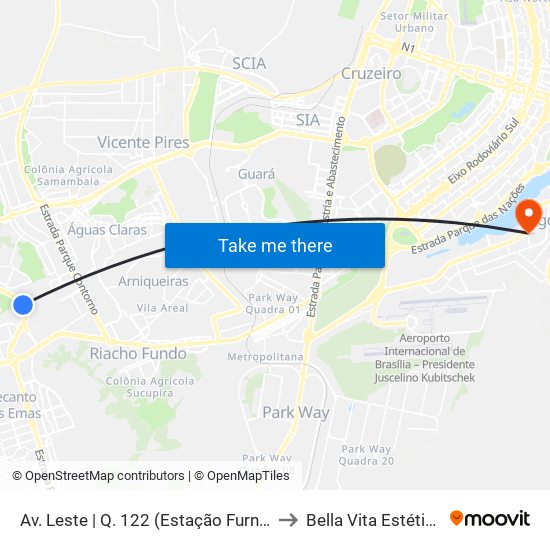 Av. Leste | Q. 122 (Estação Furnas / Ifb / Sest-Senat) to Bella Vita Estética Integrada map