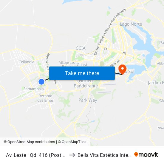 Av. Leste | Qd. 416 (Posto Shell) to Bella Vita Estética Integrada map