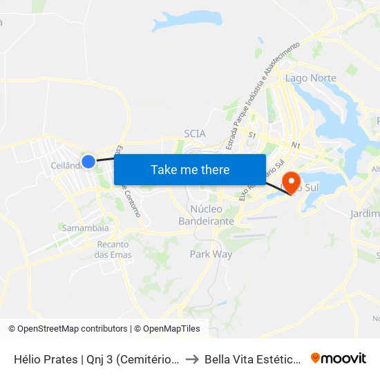 Hélio Prates | Qnj 3 (Cemitério / Setor H Norte) to Bella Vita Estética Integrada map