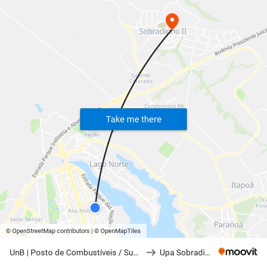 UnB | Posto de Combustíveis / Subway to Upa Sobradinho map