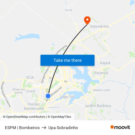 ESPM | Bombeiros to Upa Sobradinho map