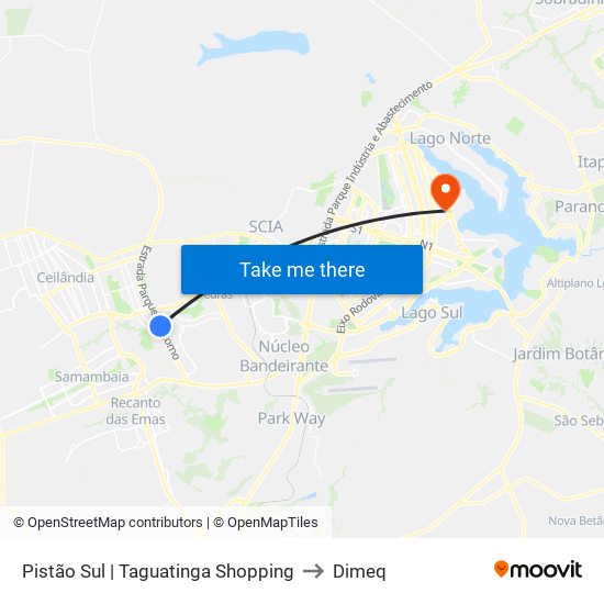 Pistão Sul | Taguatinga Shopping to Dimeq map
