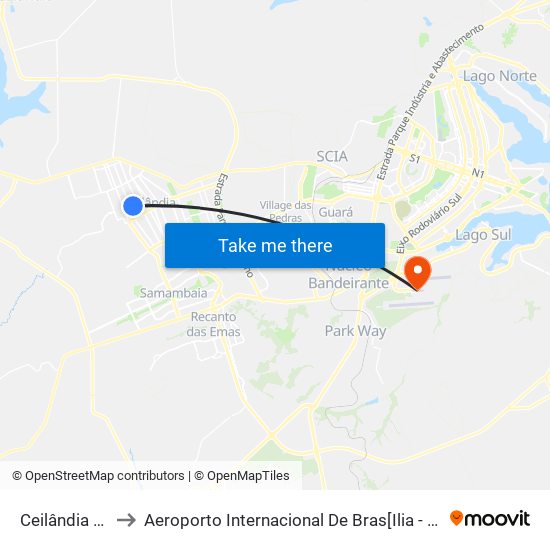 Ceilândia Norte to Aeroporto Internacional De Bras[Ilia - Presidente Jk map