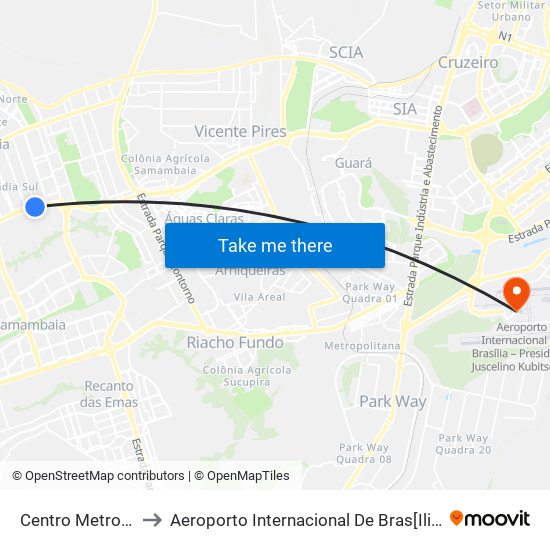 Centro Metropolitano to Aeroporto Internacional De Bras[Ilia - Presidente Jk map