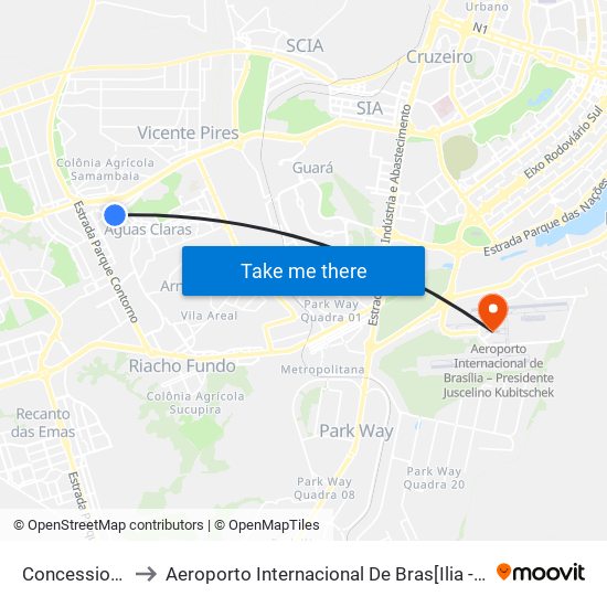 Concessionárias to Aeroporto Internacional De Bras[Ilia - Presidente Jk map