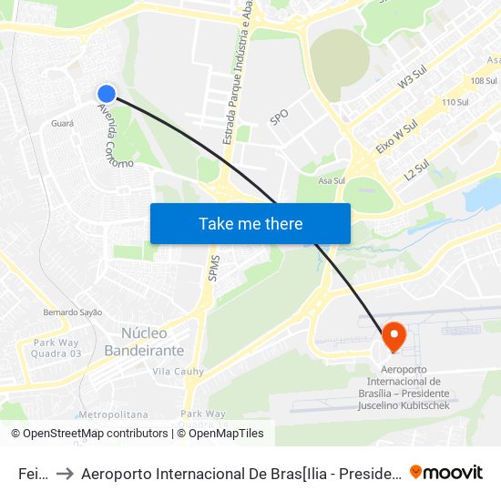 Feira to Aeroporto Internacional De Bras[Ilia - Presidente Jk map