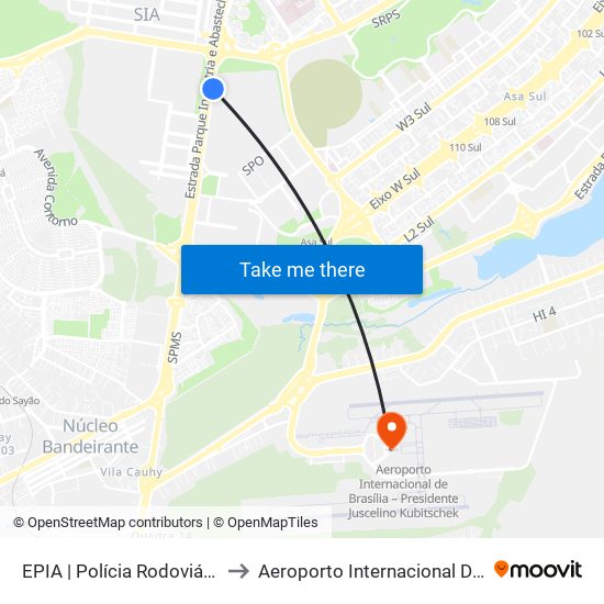 EPIA | Polícia Rodoviária Federal / NOVACAP to Aeroporto Internacional De Bras[Ilia - Presidente Jk map