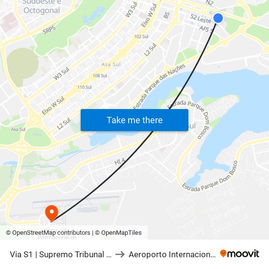 Via S1 | Supremo Tribunal Federal / Praça dos Três Poderes to Aeroporto Internacional De Bras[Ilia - Presidente Jk map