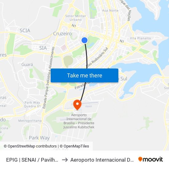 EPIG | SENAI / Pavilhão Parque da Cidade to Aeroporto Internacional De Bras[Ilia - Presidente Jk map