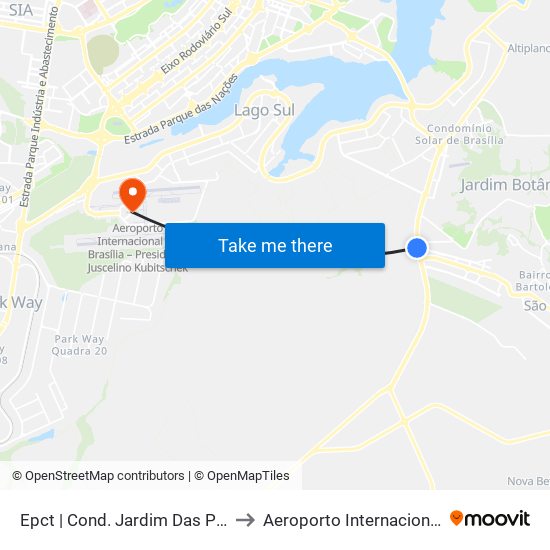 Epct | Cond. Jardim Das Palmeiras (Sentido São Sebastião) to Aeroporto Internacional De Bras[Ilia - Presidente Jk map