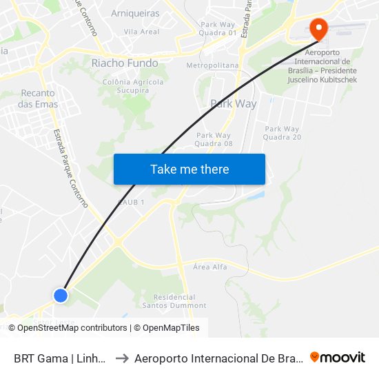 BRT Gama | Linhas Circulares to Aeroporto Internacional De Bras[Ilia - Presidente Jk map