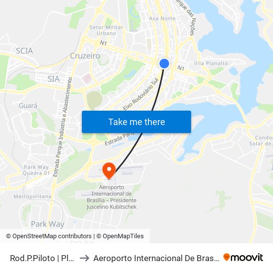 Rod.P.Piloto | Plataforma E to Aeroporto Internacional De Bras[Ilia - Presidente Jk map
