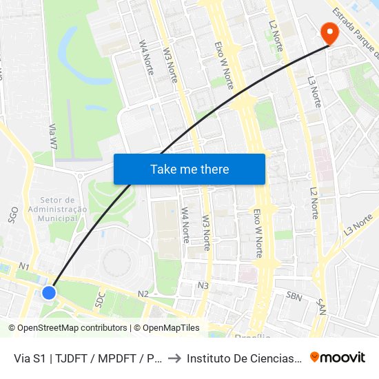 Via S1 | TJDFT / MPDFT / Palácio do Buriti to Instituto De Ciencias Sociais(Ics) map