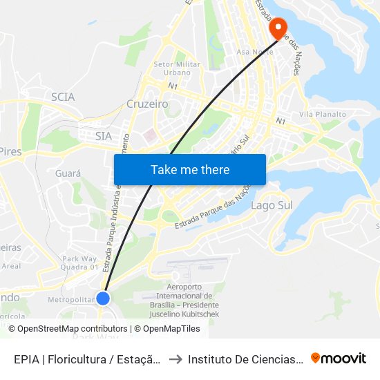 EPIA | Floricultura / Estação BRT Park Way to Instituto De Ciencias Sociais(Ics) map