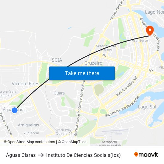 Águas Claras to Instituto De Ciencias Sociais(Ics) map