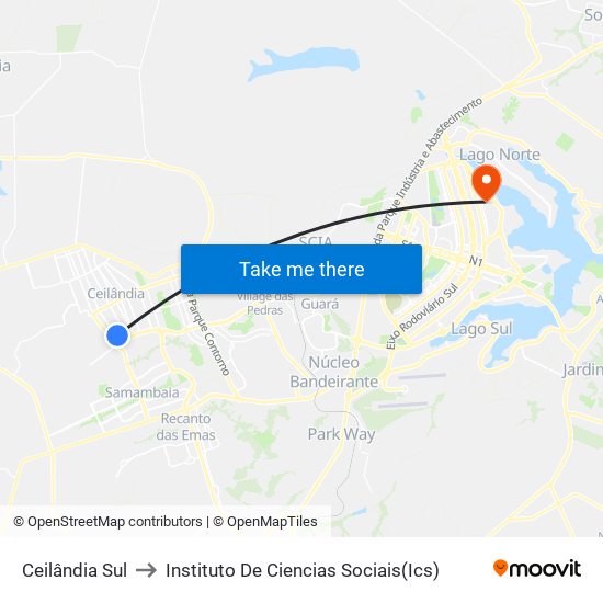 Ceilândia Sul to Instituto De Ciencias Sociais(Ics) map