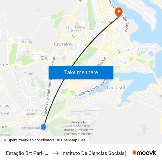 BRT Park Way | Sentido Gama / Santa Maria to Instituto De Ciencias Sociais(Ics) map