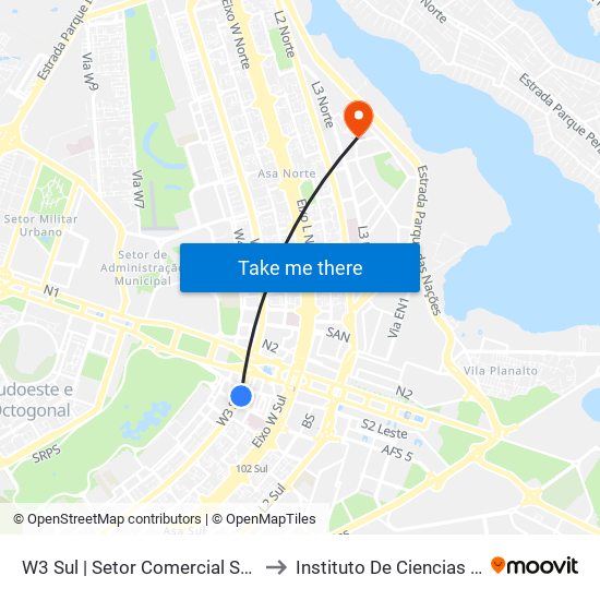 W3 Sul | Setor Comercial Sul / Pátio Brasil to Instituto De Ciencias Sociais(Ics) map