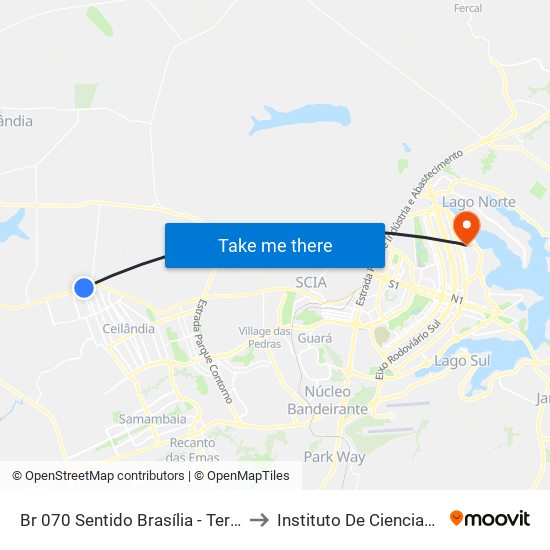 Br 070 Sentido Brasília - Terminal Do Setor O to Instituto De Ciencias Sociais(Ics) map