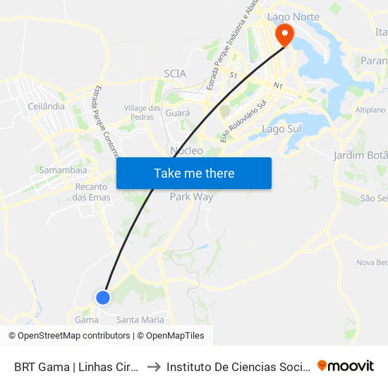 BRT Gama | Linhas Circulares to Instituto De Ciencias Sociais(Ics) map