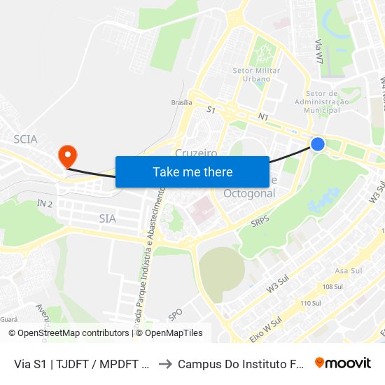 Via S1 | TJDFT / MPDFT / Palácio do Buriti to Campus Do Instituto Federal De Brasília map