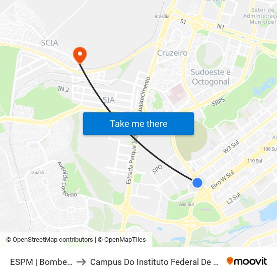 ESPM | Bombeiros to Campus Do Instituto Federal De Brasília map